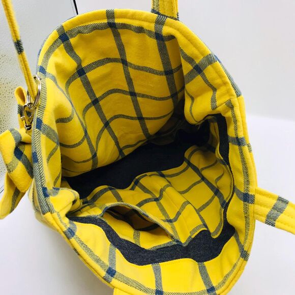 Handmade Tote Bag: Repurposed, Sunflower on Plaid, Grey, Yellow, Blue, Cottage - Picture 10 of 10